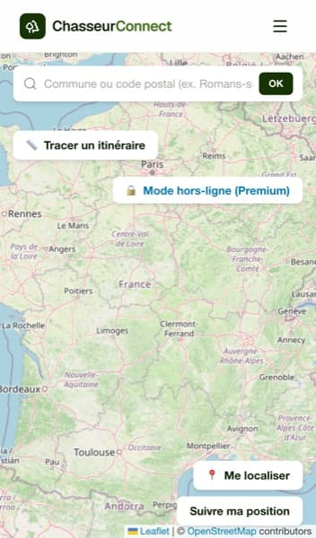 Carte interactive ChasseurConnect sur mobile